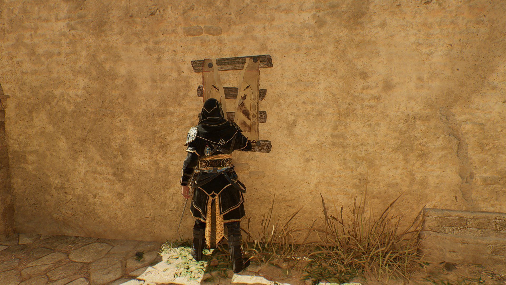 Tearing off poster to reduce notoriety makes the world more believable (Image screenshot from Assassin&#039;s Creed Mirage)