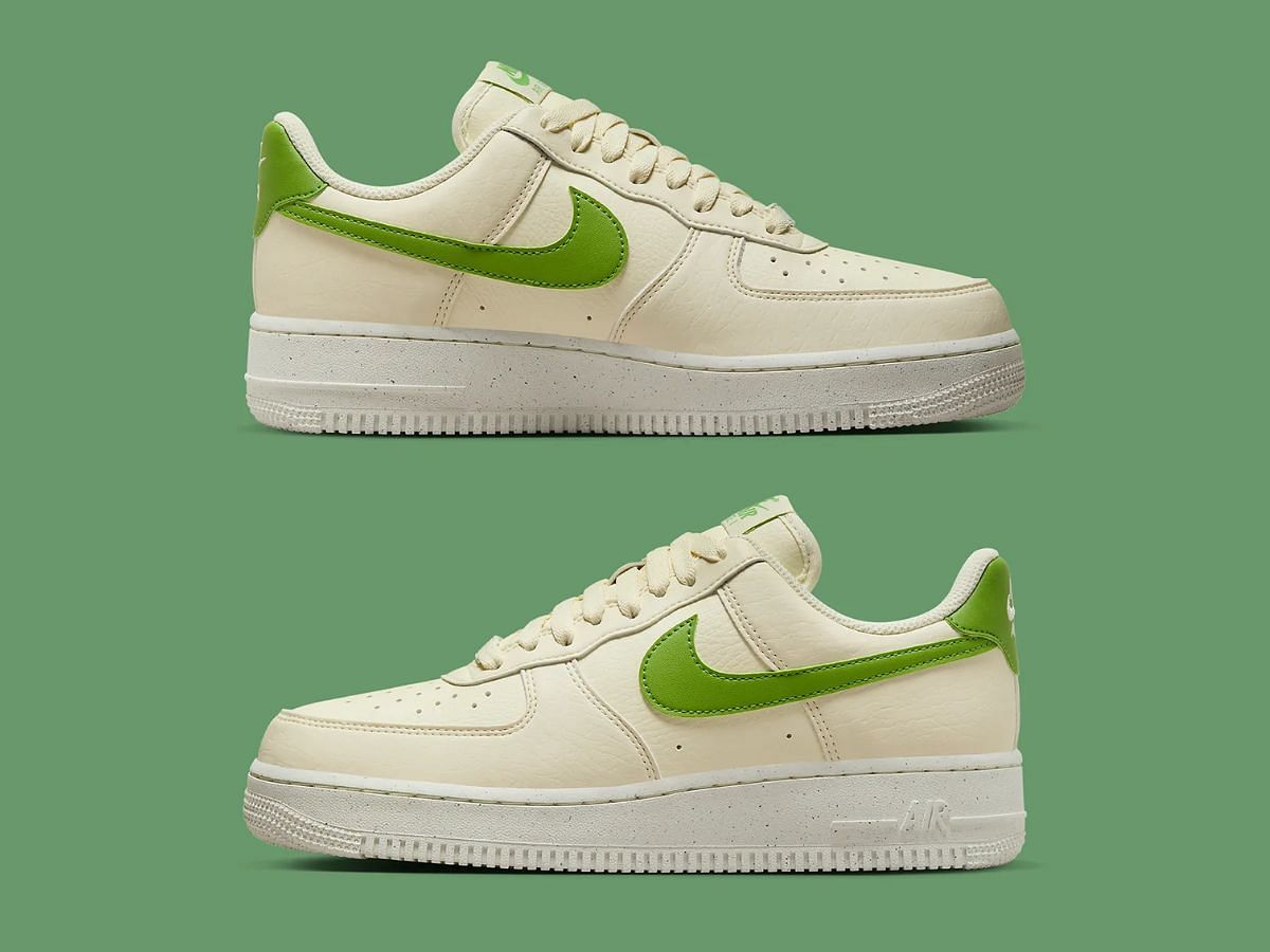 Nike Air Force 1 Low &ldquo;Coconut Milk/Green&rdquo; sneakers overview (Image via Twitter/@BallinSneaks)