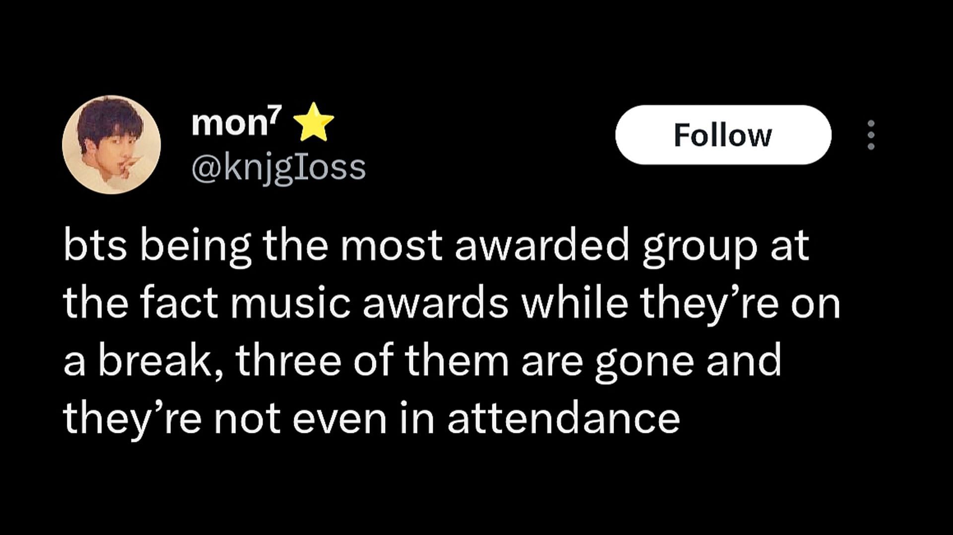 ARMYs celebrate as the group becomes the most awarded artists at the 2023 The Fact is Music Awards, despite being on hiatus (Image via X)