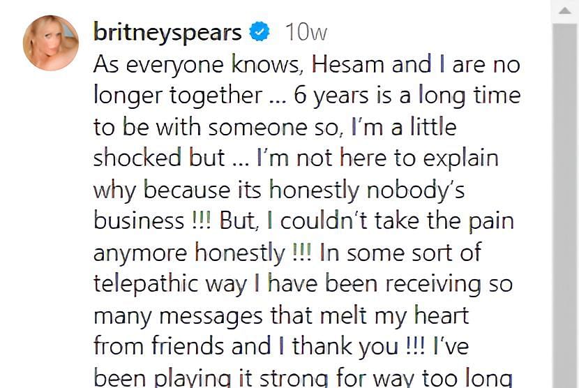 Britney Spears talks about her divorce on Instagram (Image via @britneyspears on Instagram)