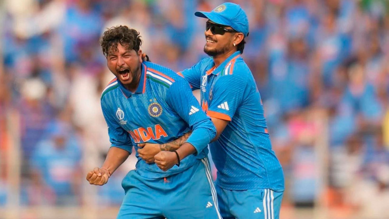 Kuldeep Yadav celebrating a wicket vs Pakistan.