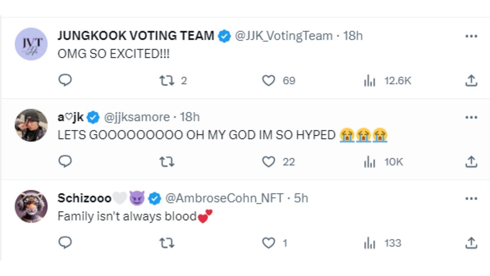 Fans excited over the BTS idol&rsquo;s upcoming collab for TOO MUCH. (Image via Twitter/@JJK_VotingTeam @jjksamore &amp; @AmbroseCohn_NFT)