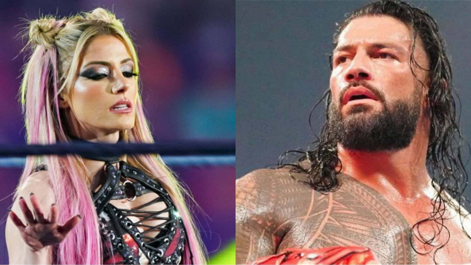 Alexa Bliss (left); Roman Reigns (right)