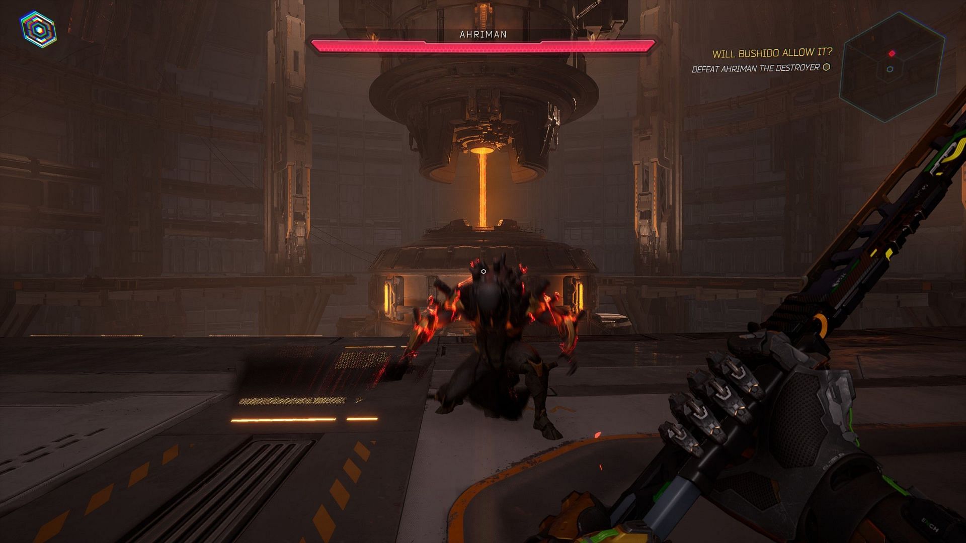 First boss fight in the game (Screenshot via Ghostrunner 2)