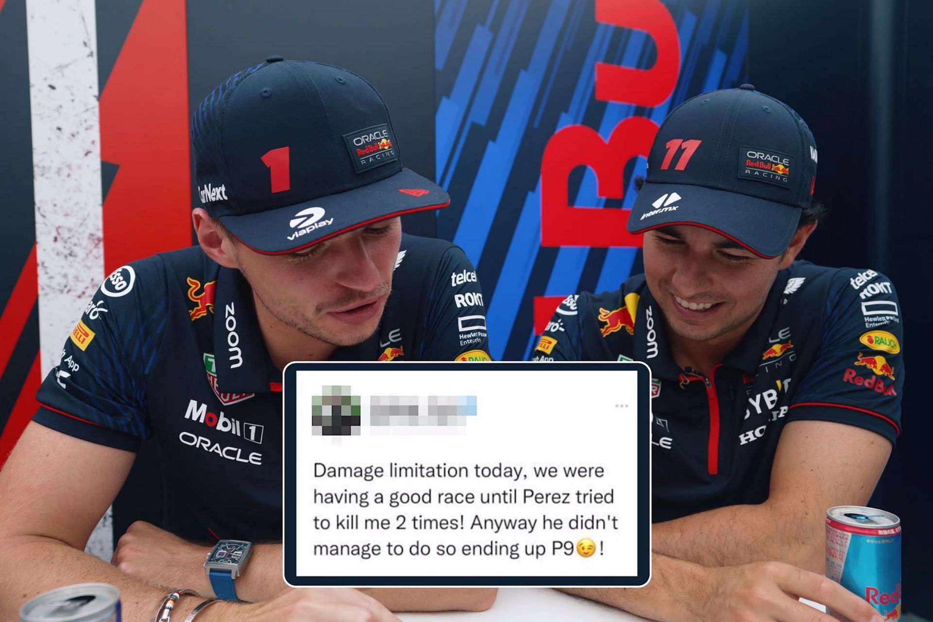 Max Verstappen and Sergio Perez reading old tweets from F1 drivers (Image via YouTube/Oracle Red Bull Racing)