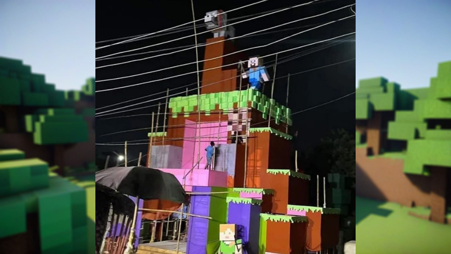 A Minecraft-Inspired Pandal in India will leave you amazed (Image via Reddit) 