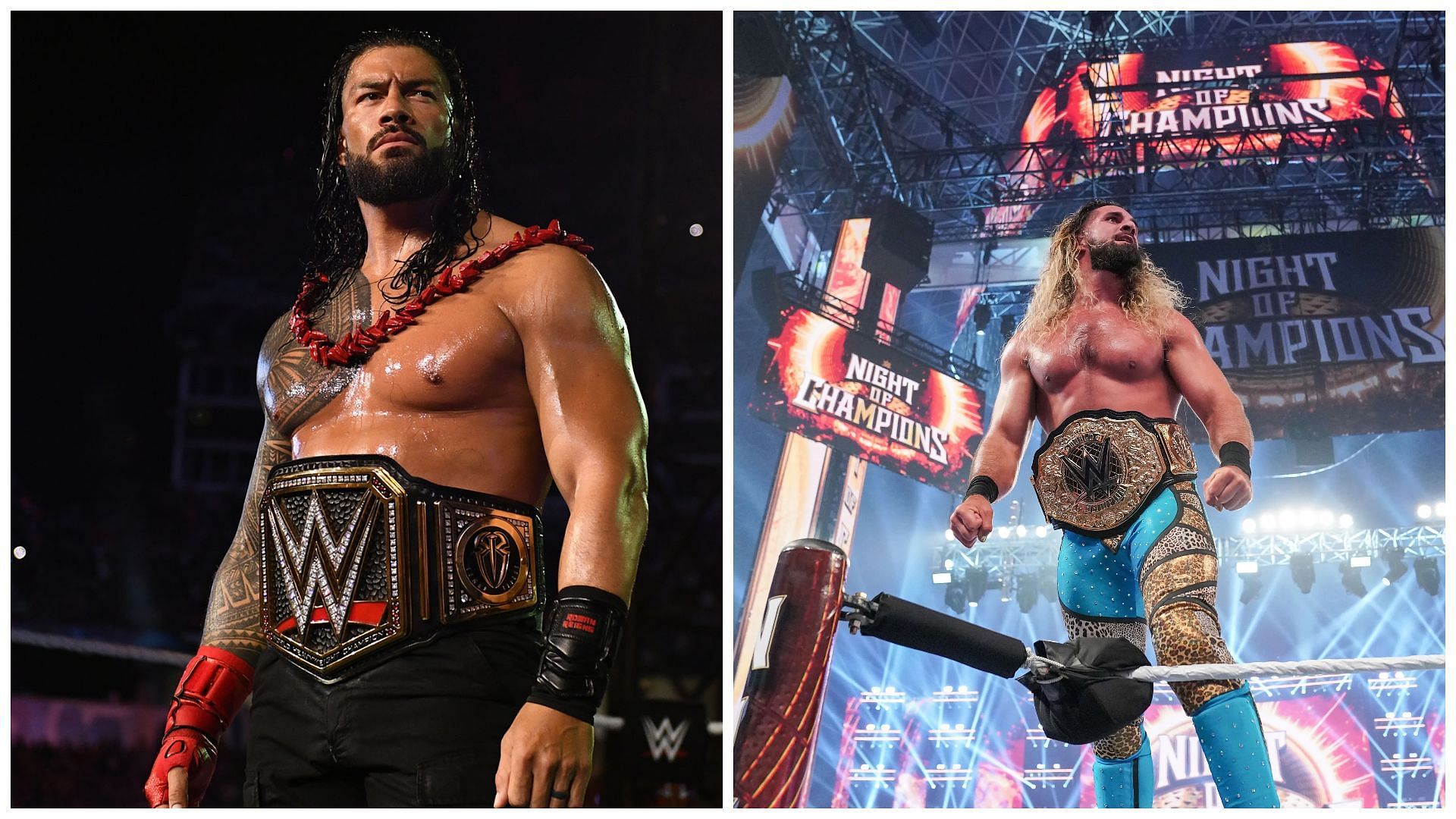 Roman Reigns (left); Seth Rollins (right).