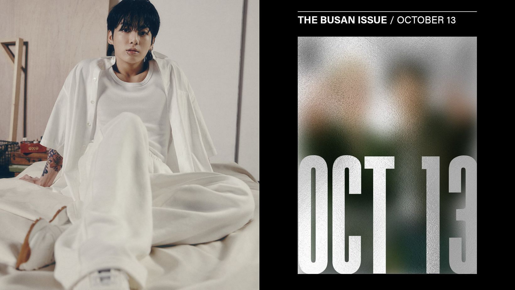 BTS Jungkook, featuring The Busan Issue sends internet into a frenzy. (Images via Twitter/@mhereonlyforbts and @BIGHIT_MUSIC)