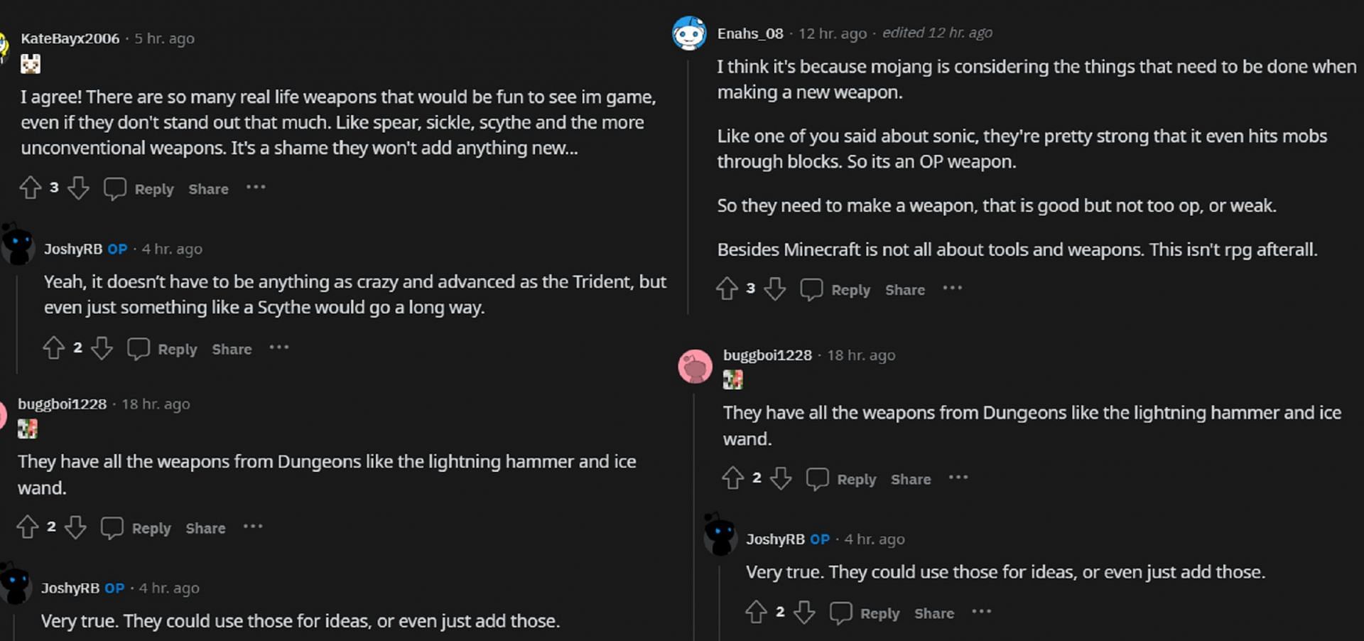 Players want additional weapons to be added to the game (Image via Reddit)