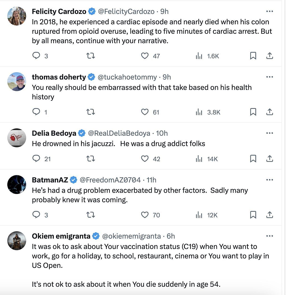 Social media users pick sides as many claim that the COVID-19 vaccine could be the cause of Matthew&#039;s death: Reactions explored. (Image via Twitter)