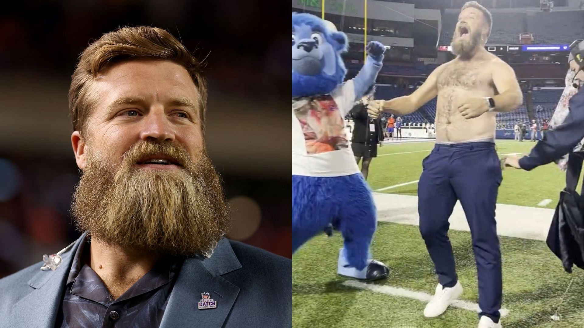 Ryan Fitzpatrick bare-chested after the Buffalo Bills defeated the Tampa Bay Buccaneers