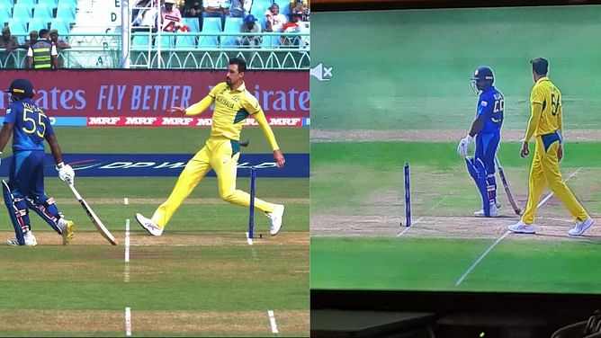 [WATCH] Mitchell Starc issues a stern warning to Kusal Perera for venturing out of the crease in the AUS vs SL 2023 ODI World Cup match