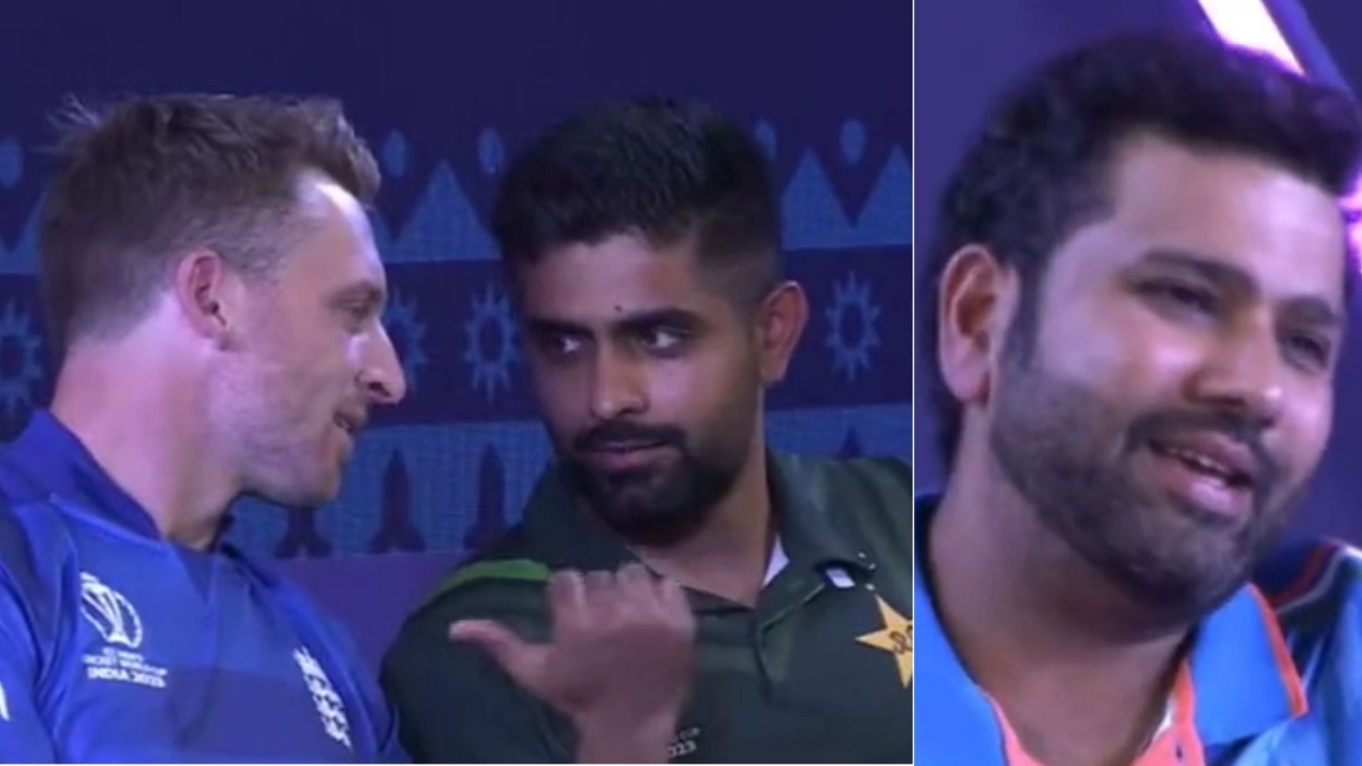 (L-R): Jos Buttler, Babar Azam &amp; Rohit Sharma during Captains