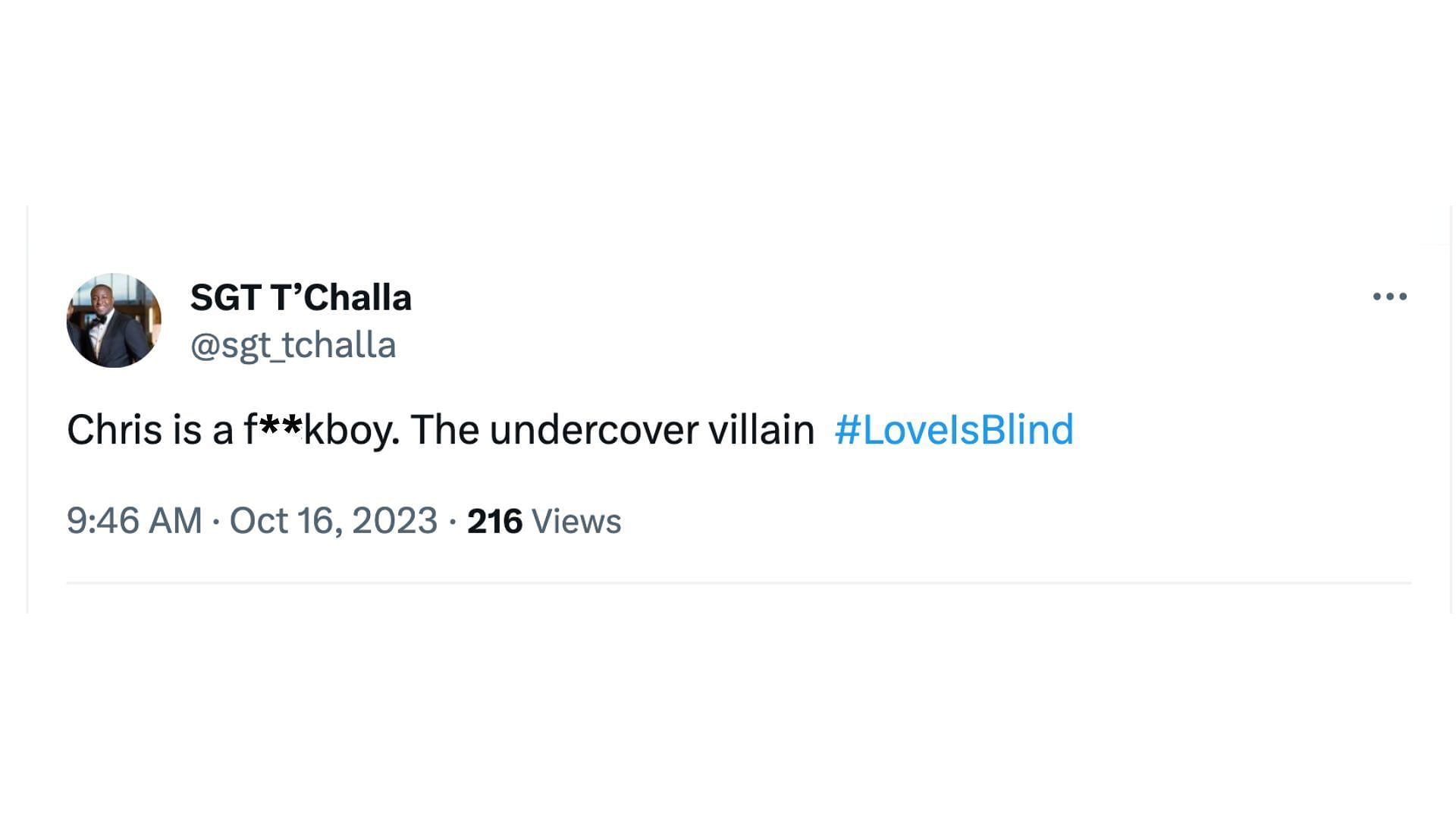 Love is Blind 5 fans are furious with Chris. (Image via X/@sgt_tchalla)