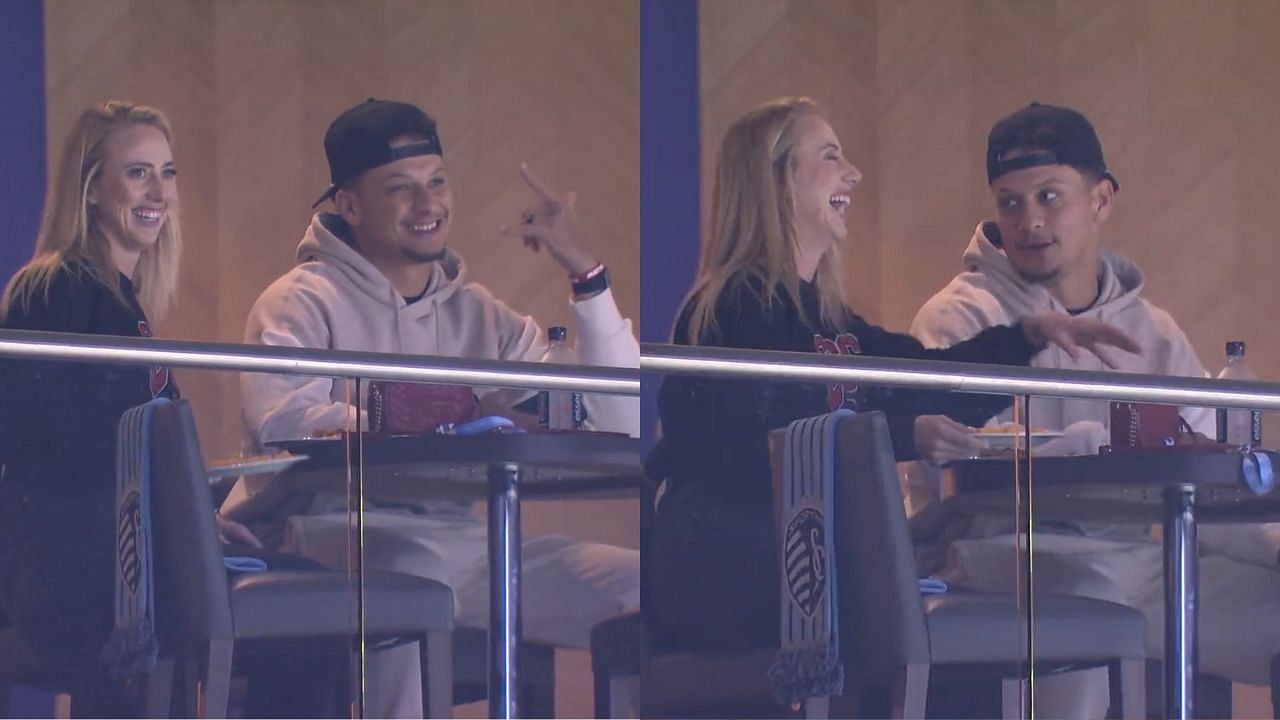 Brittany and Patrick Mahomes watching the recent Sporting Kansas City MLS playoff game. (Image credit: Major League Soccer on Twitter)