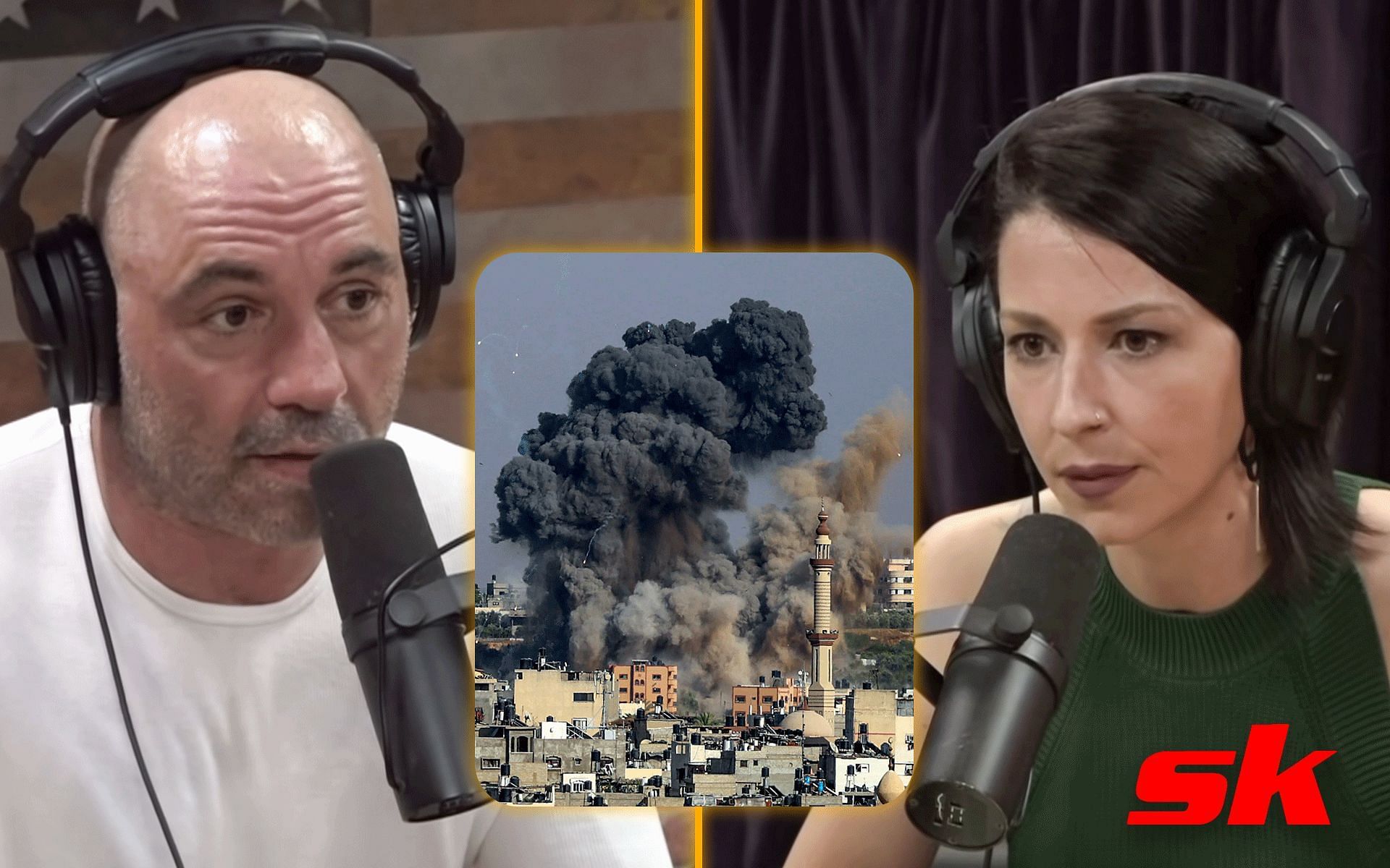 Joe Rogan (Left) and Abby Martin (Right) Images via: PowerfulJRE on YouTube and @akhivae on X]