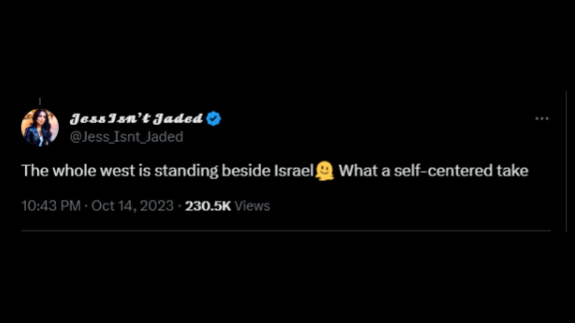 Screenshot of an X user remarking on Schumer&#039;s Instagram story about standing &quot;alone&quot; as a Jew amid the Israel&ndash;Hamas conflict. (Photo via @GianmarcoSoresi/X)