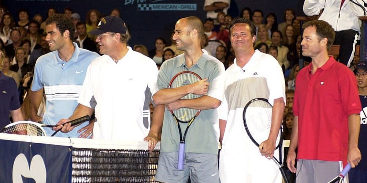 Matthew Perry pictured at Mercedes-Benz Cup &#039;Night at the Net&#039; celebrity match