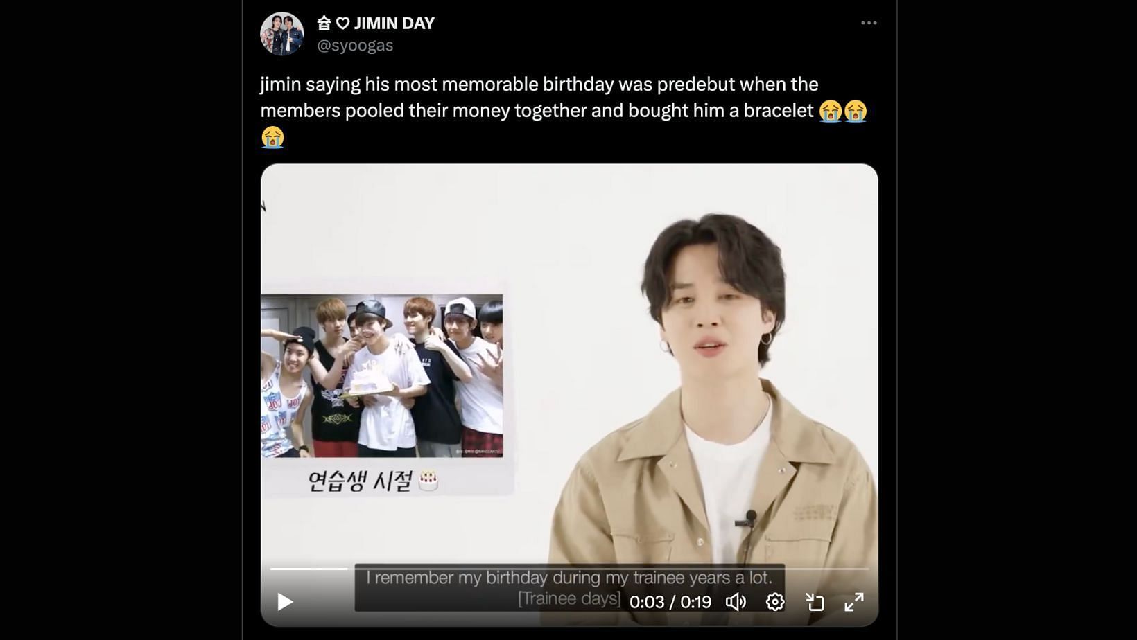 Fans react to the BTS idol&#039;s pre-debut birthday story in the Weverse&#039;s Keyboard Interview aired on YouTube. (Image via X/@syoogas)