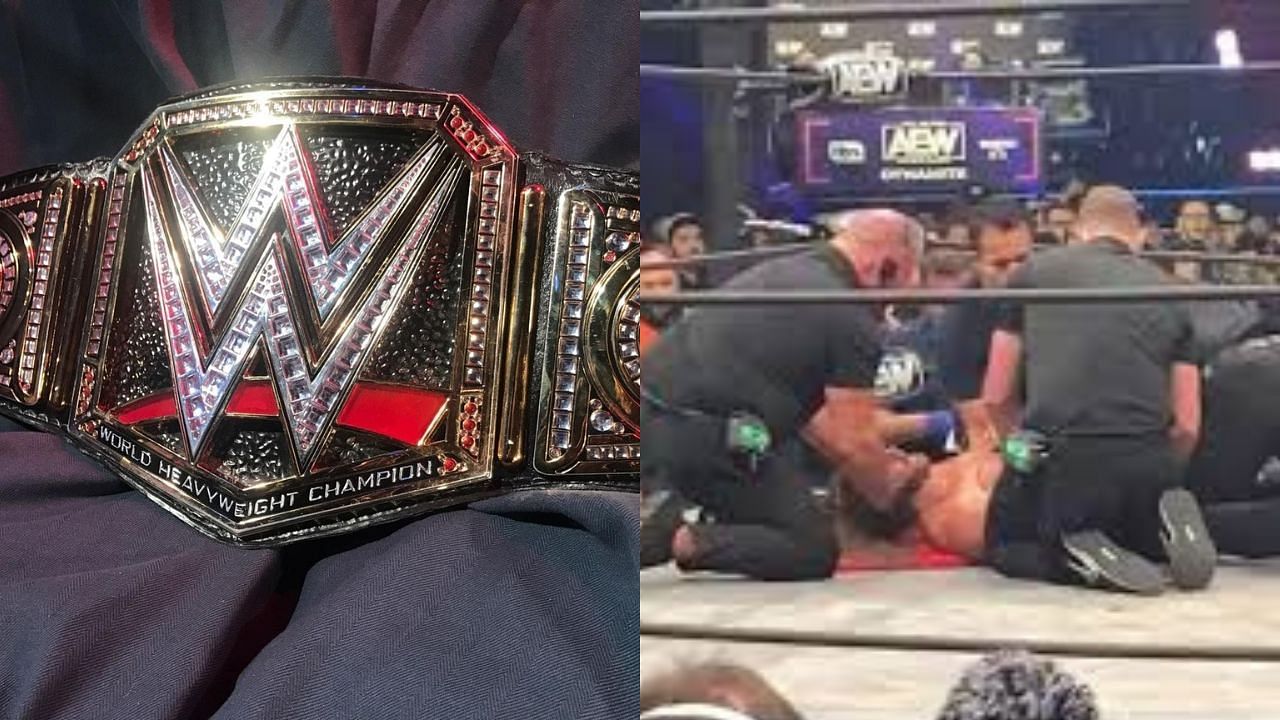 WWE Title (left) and AEW medical personnel (right)