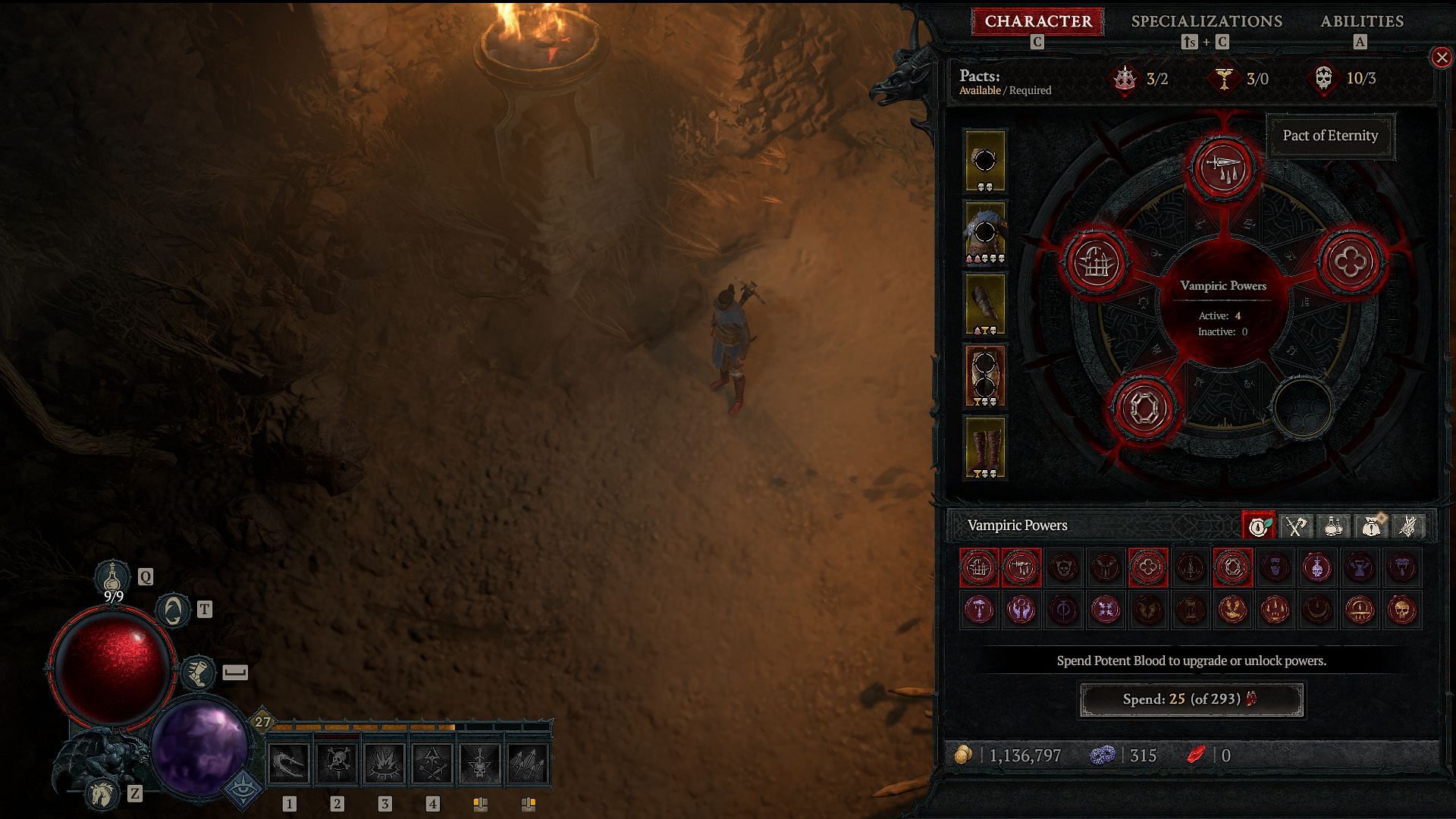 The number of pacts is displayed above the wheel in Diablo 4 Season of Blood (Image via Blizzard)