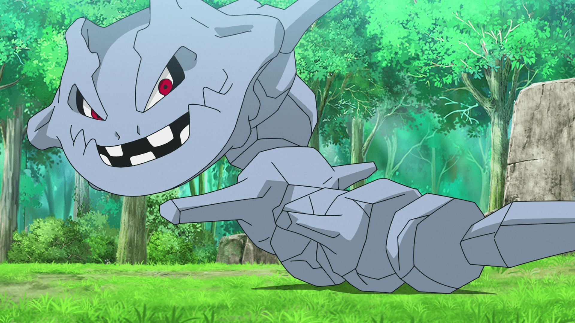 Steelix, one of the original Steel-types, as seen in the anime (Image via The Pokemon Company)