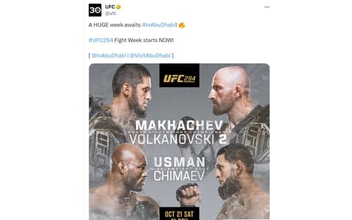 Tweet regarding UFC 294