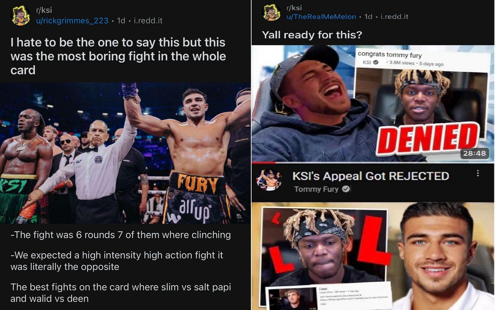 Fans critical of the boxing match (Image via r/KSI)