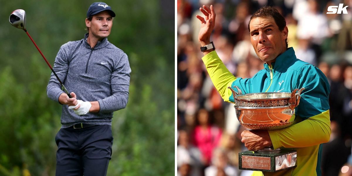 Rafael Nadal plays golf (left)