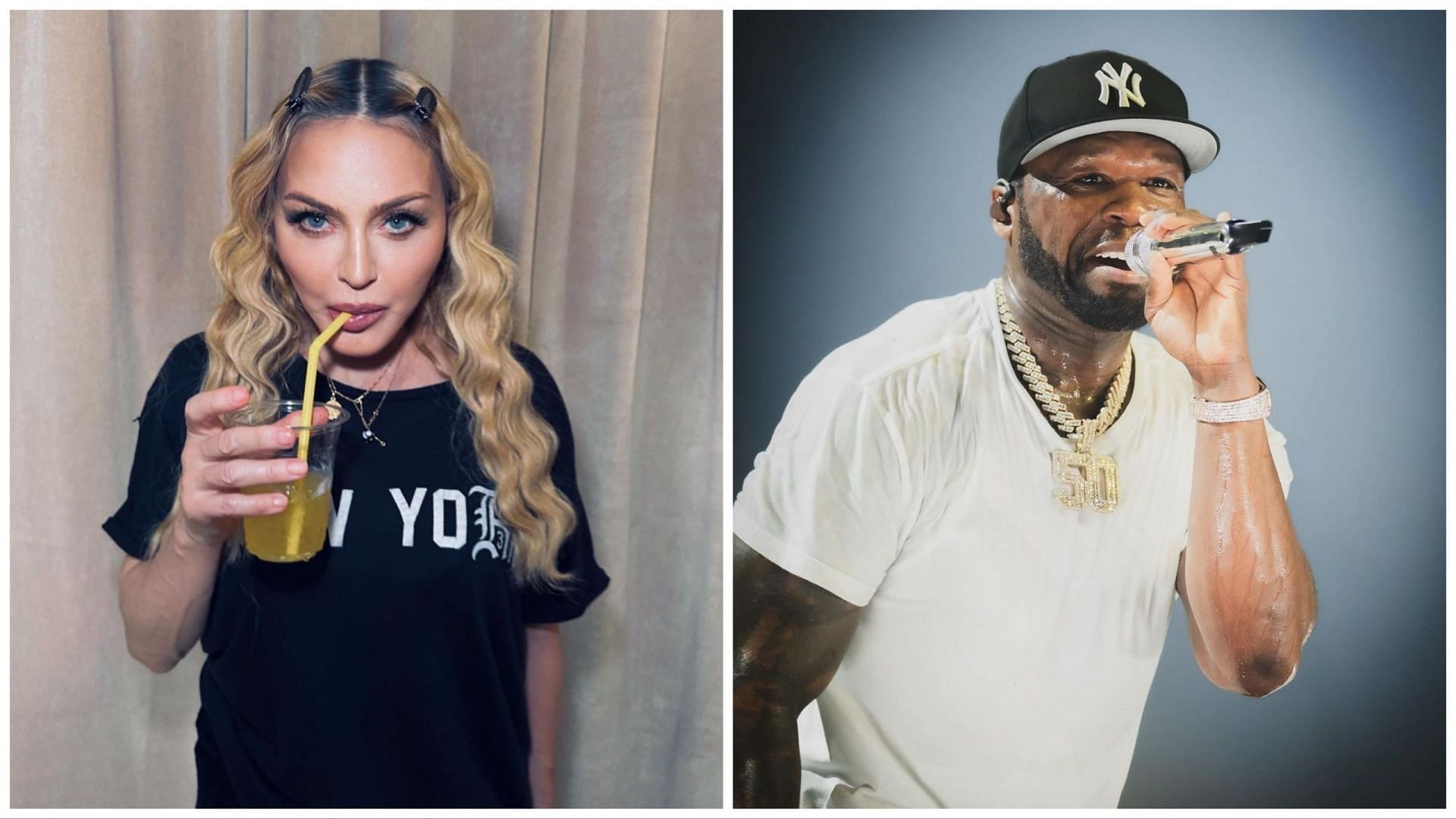 Portraits of Madonna and 50 Cent (Images via official Instagram @50cent and @madonna)
