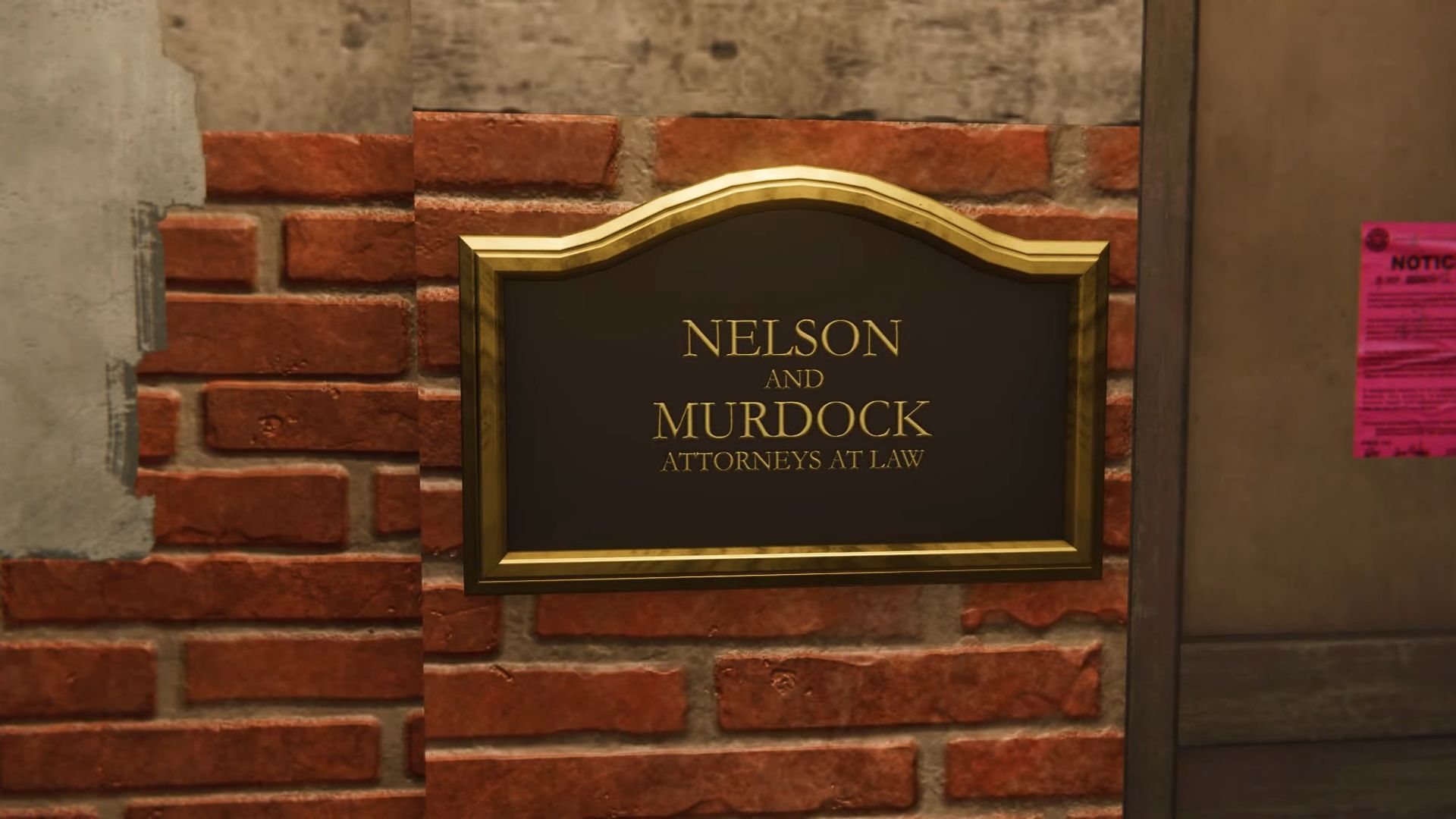 Nelson and Murdock&#039;s sign in the first game (Image via Insomniac Games)