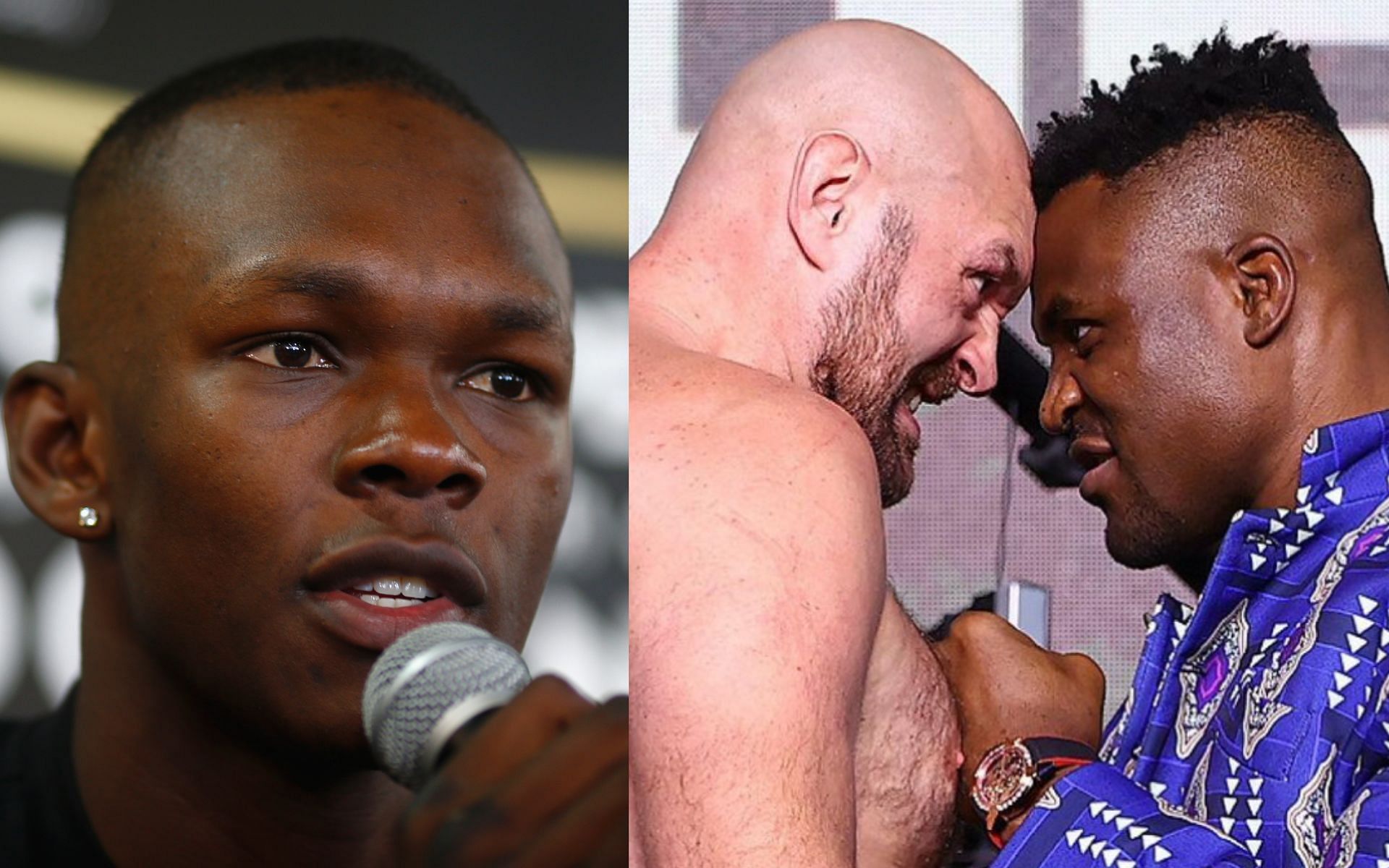 Israel Adesanya (left) and Tyson Fury vs Francis Ngannou (right). [via Getty Images and Instagram @toprank]