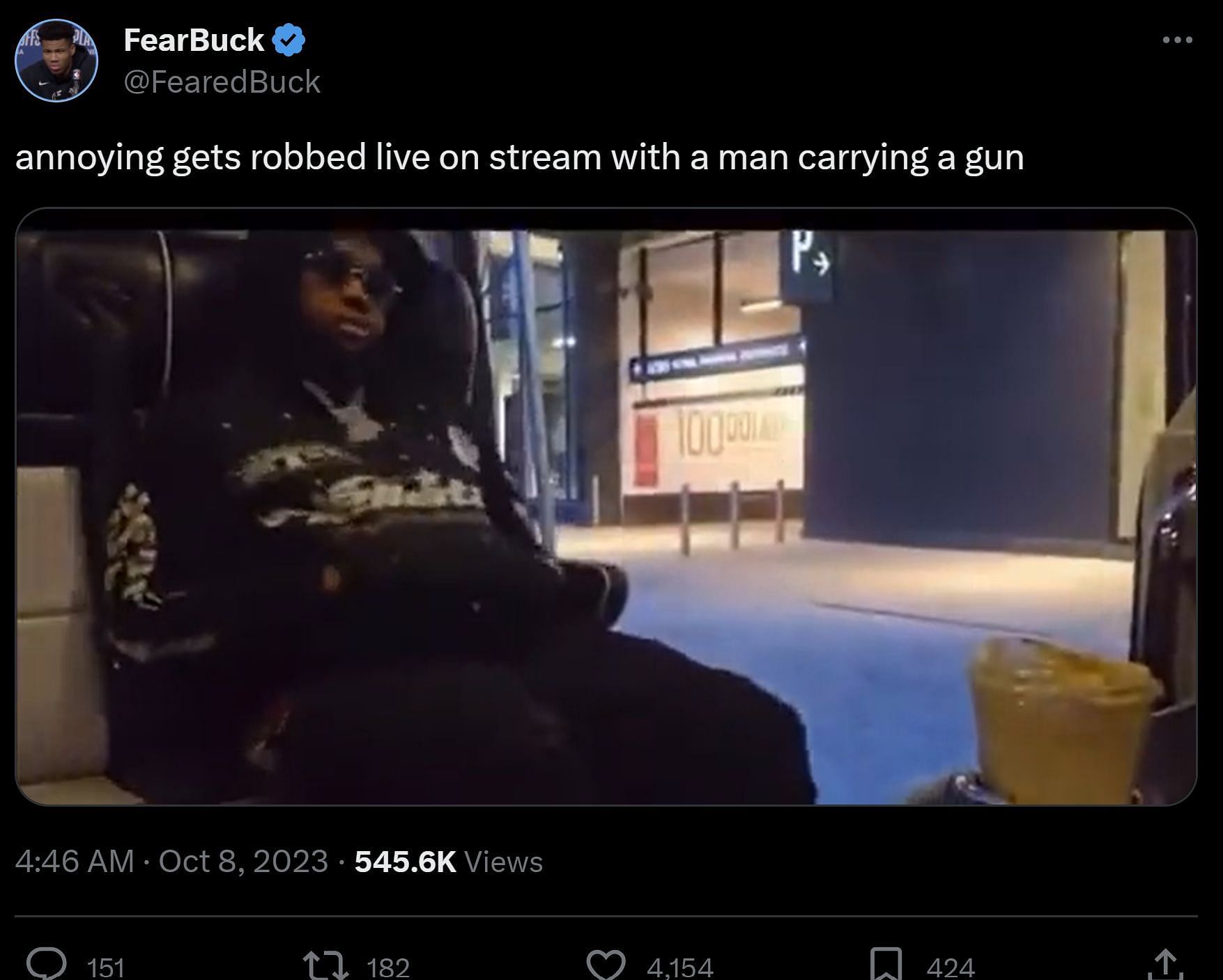 X user @FearedBuck&#039;s tweet featuring the Twitch streamer&#039;s clip (Image via X)