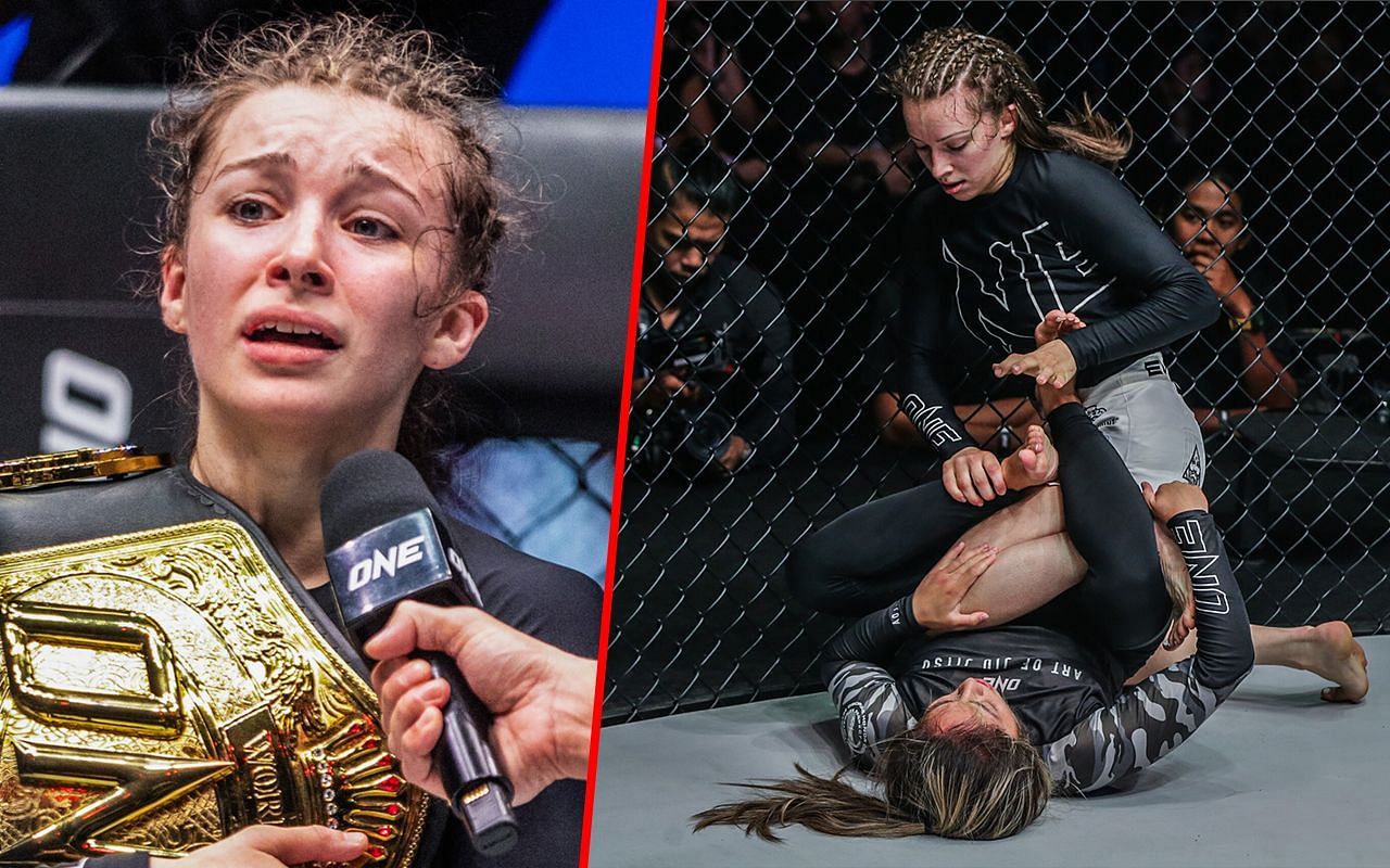 Danielle Kelly (left) and Kelly fighting Jessa Khan (right) | Image credit: ONE Championship