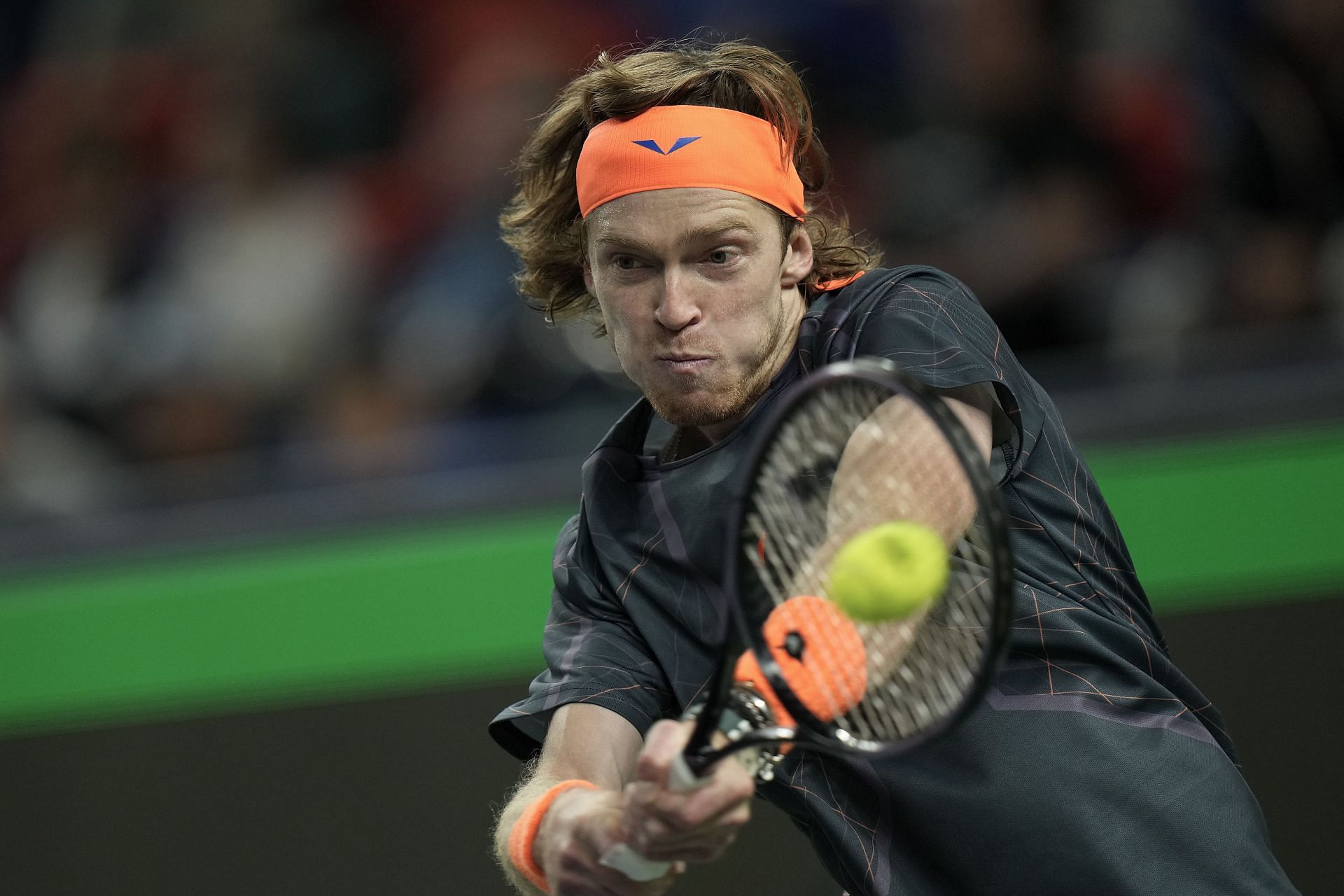 Andrey Rublev in action against Ugo Humbert in Shanghai