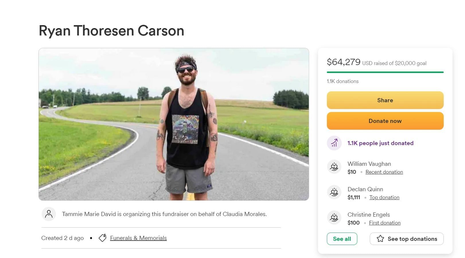 A GoFundMe was launched for Ryan Carson by his close friends on behalf of his grieving girlfriend (Image via GoFundMe)