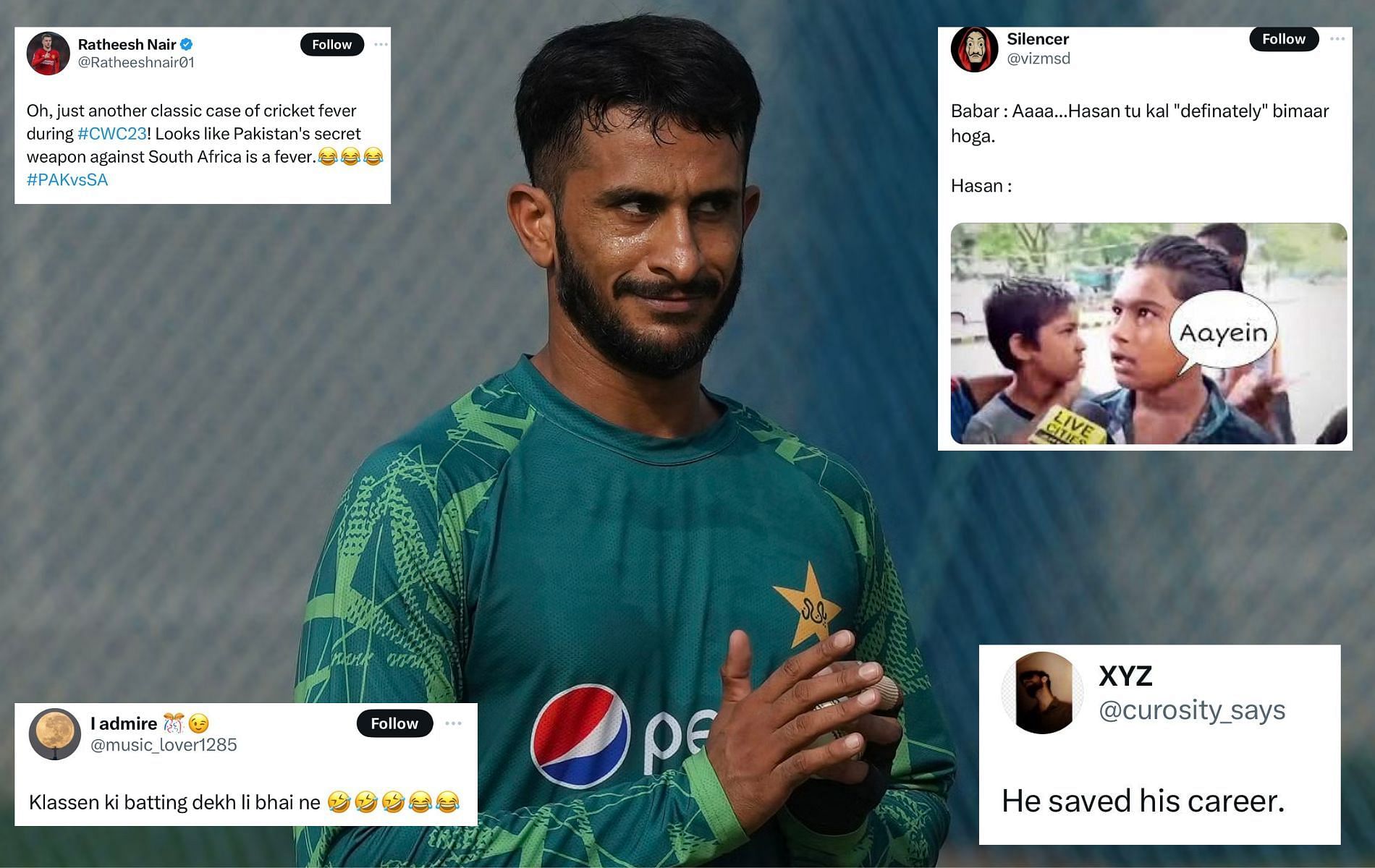 Hasan Ali has bagged 8 wickets from 5 matches in 2023 World Cup. (Pics: AP/X)