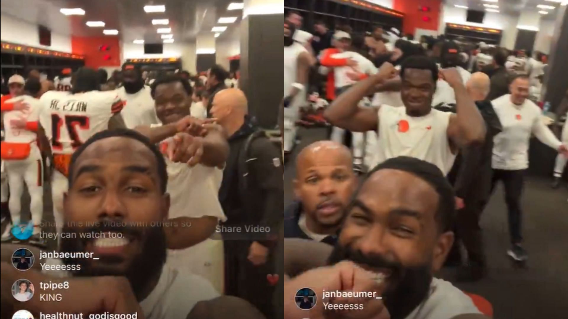 The Cleveland Browns celebrating inside their locker room