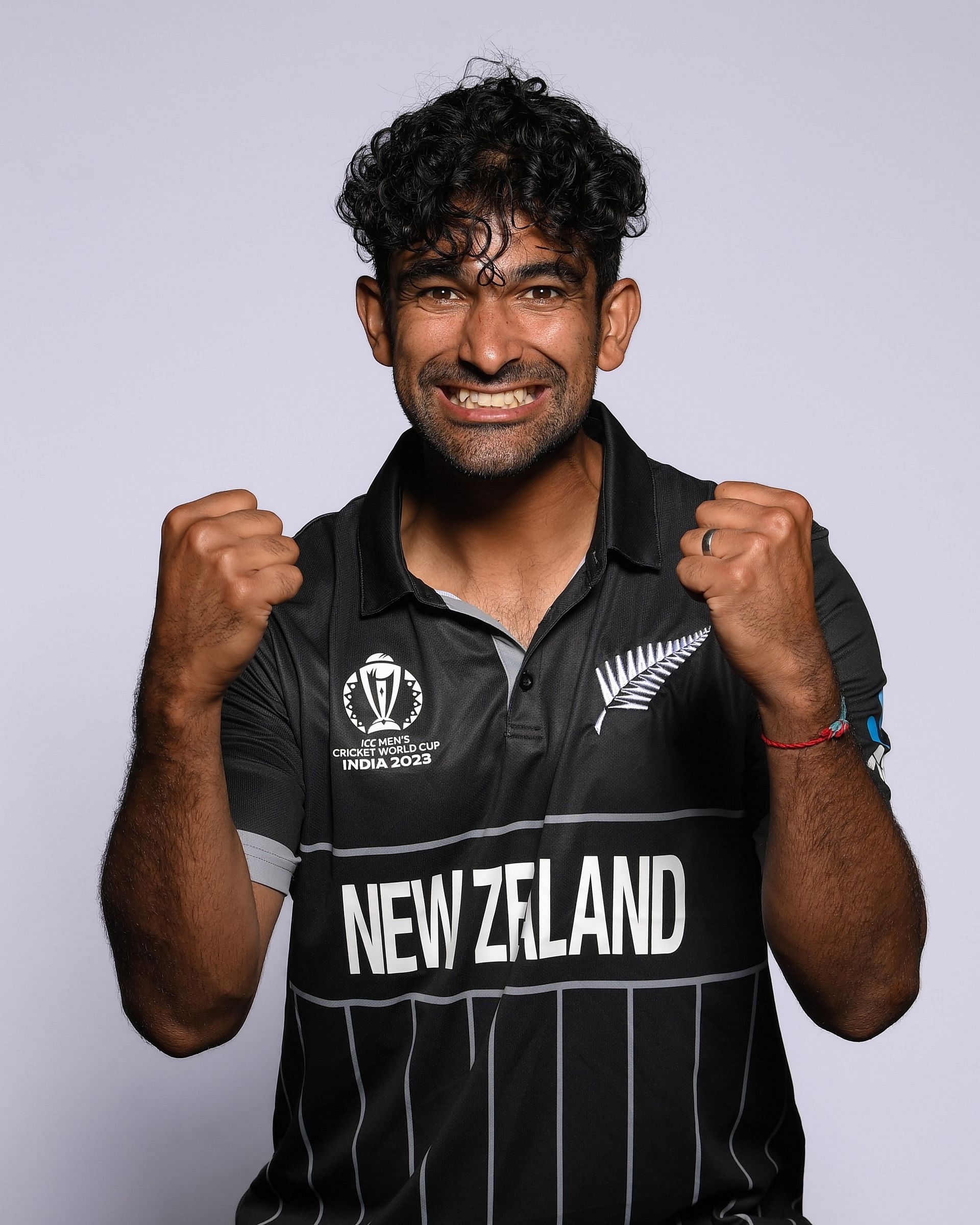 Ish Sodhi posing in New Zealand&#039;s 2023 ODI World Cup kit [ICC]