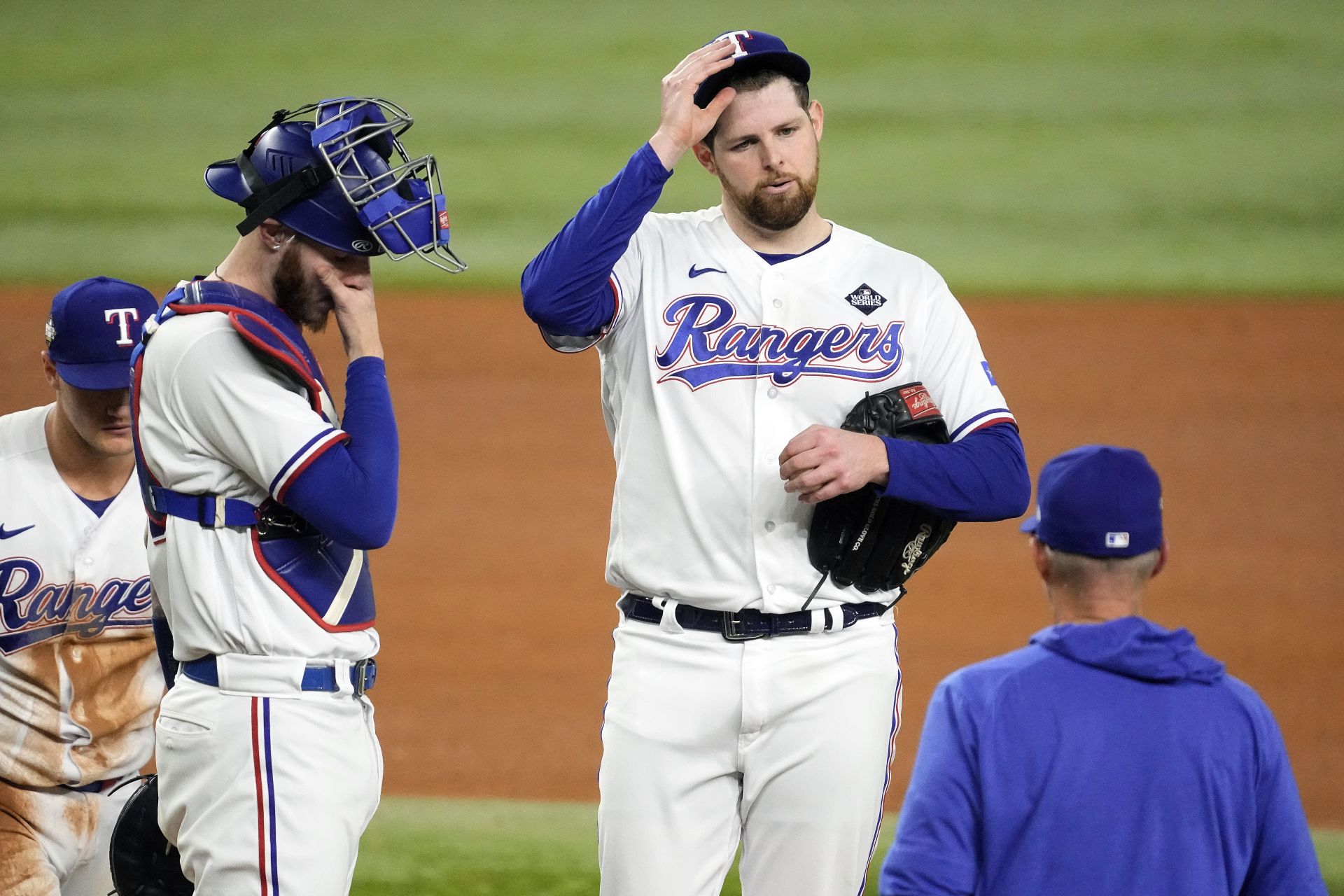 Mike Maddux meets with Jordan Montgomery