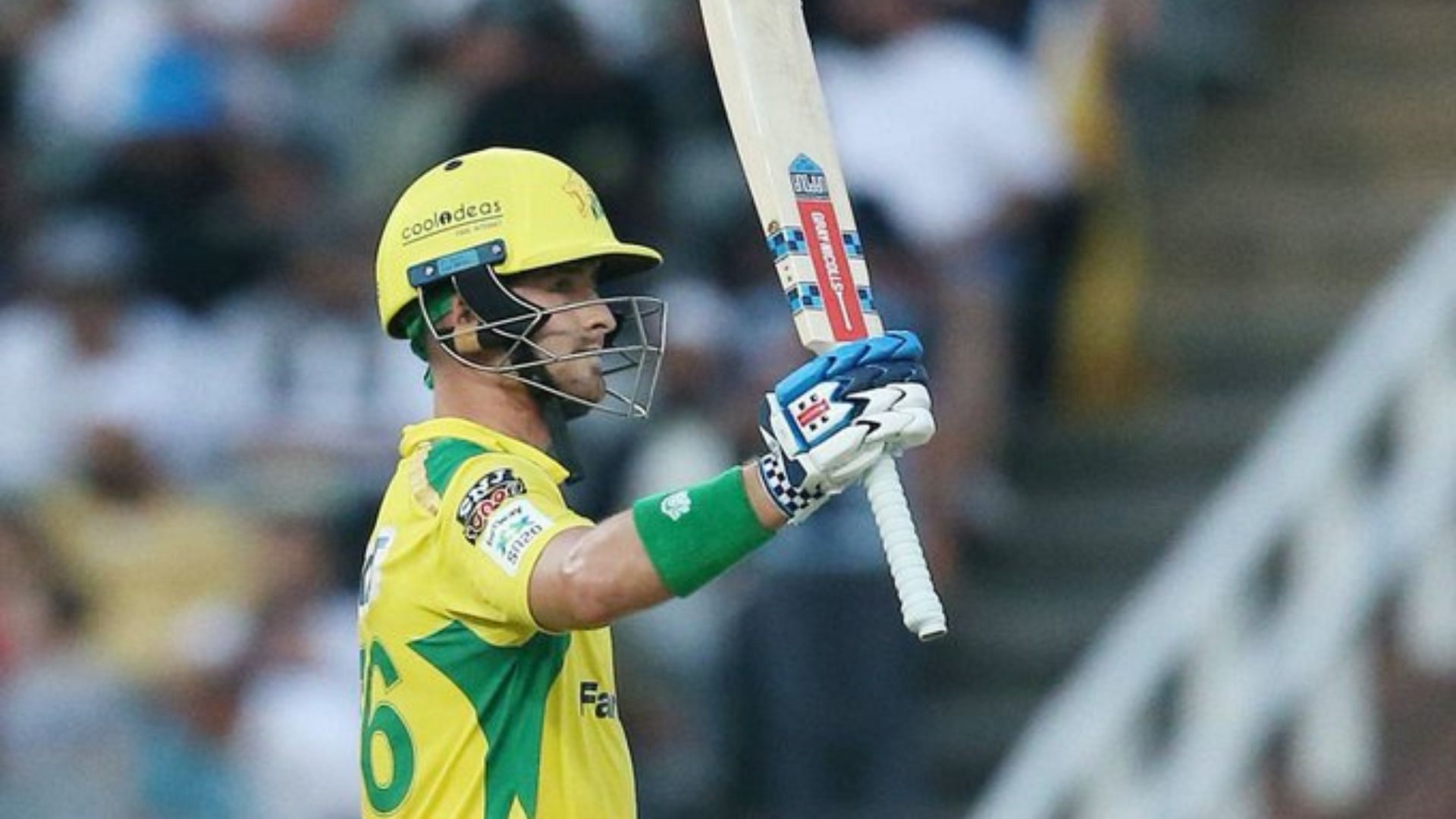 Leus du Plooy raises his bat after scoring a fifty during the SA20 earlier this year.