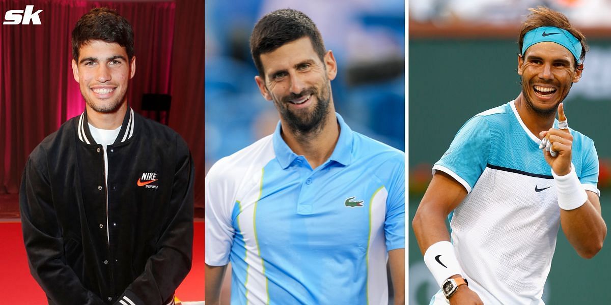 (L-R) Carlos Alcaraz, Novak Djokovic and Rafael Nadal.