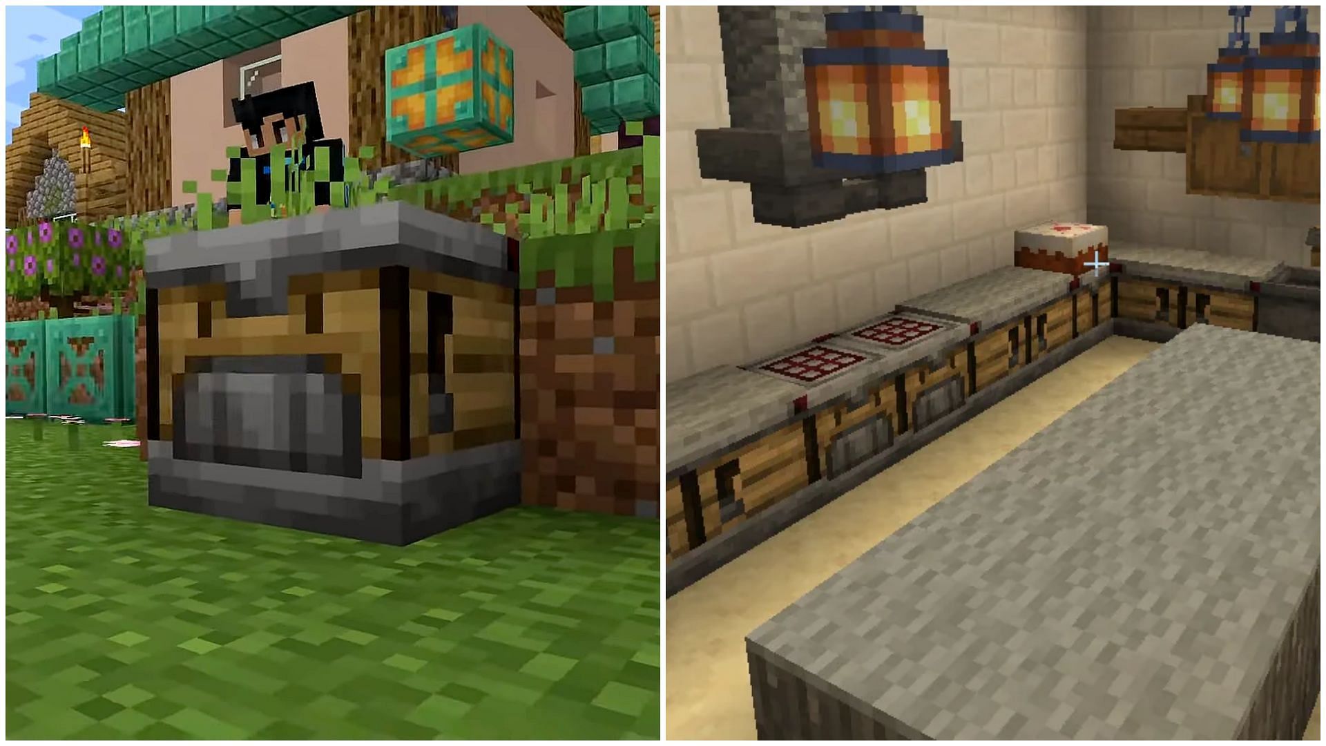 Minecraft player uses new crafter block as decorative kitchen blocks (Image via Sportskeeda)