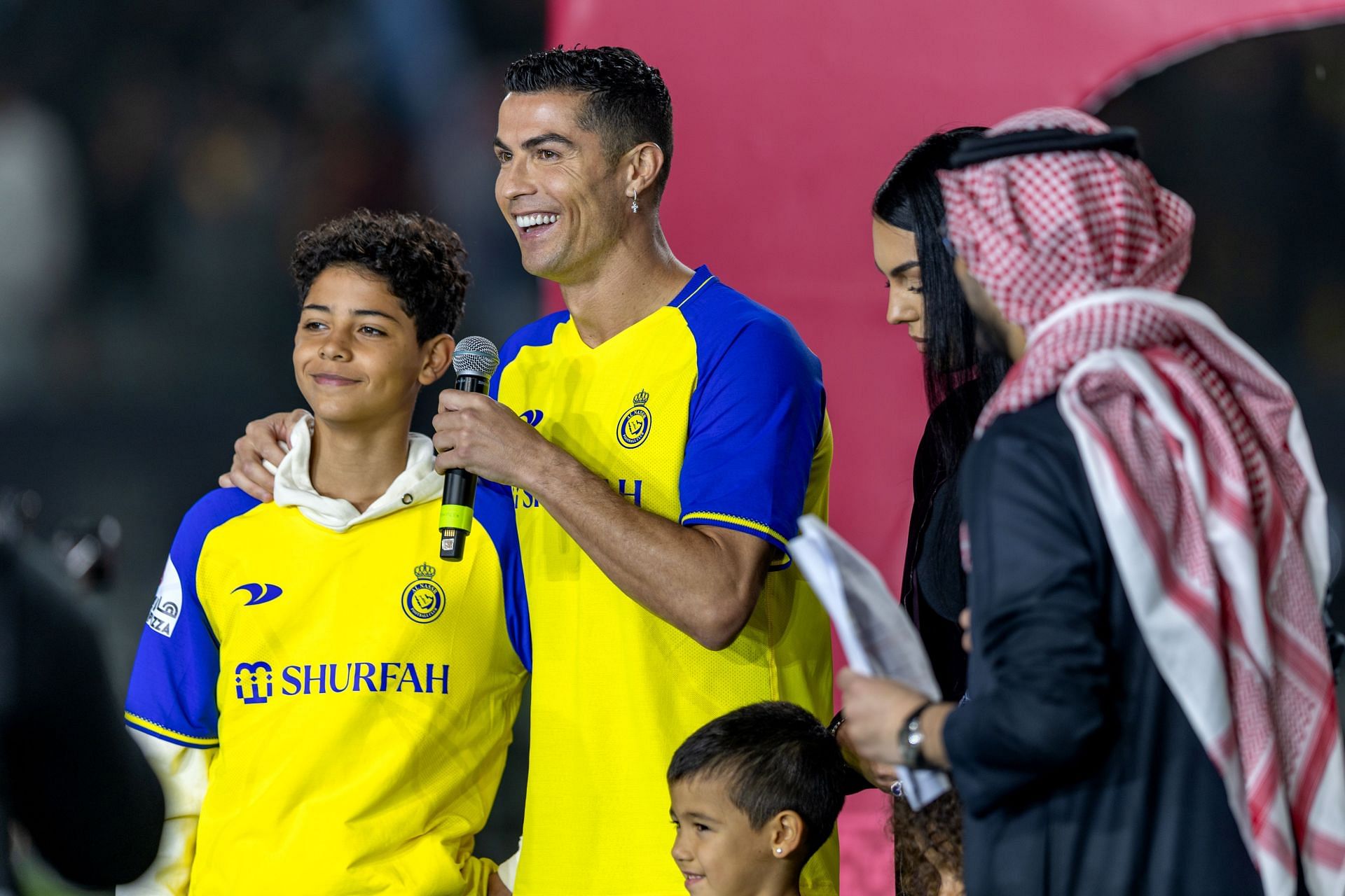 Cristiano Ronaldo Jr (left) has made his debut for Al-Nassr&#039;s U15s.