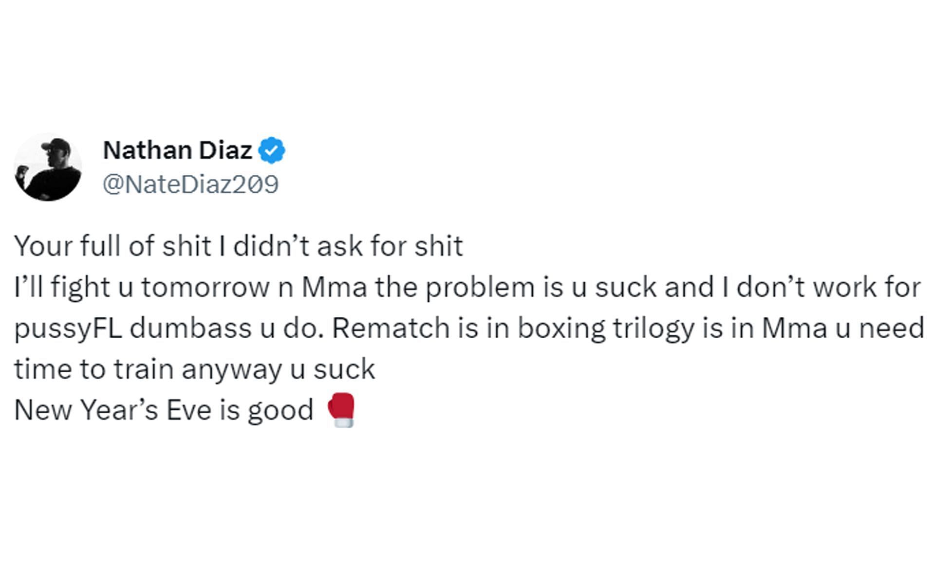 Diaz&#039;s &#039;X&#039; post