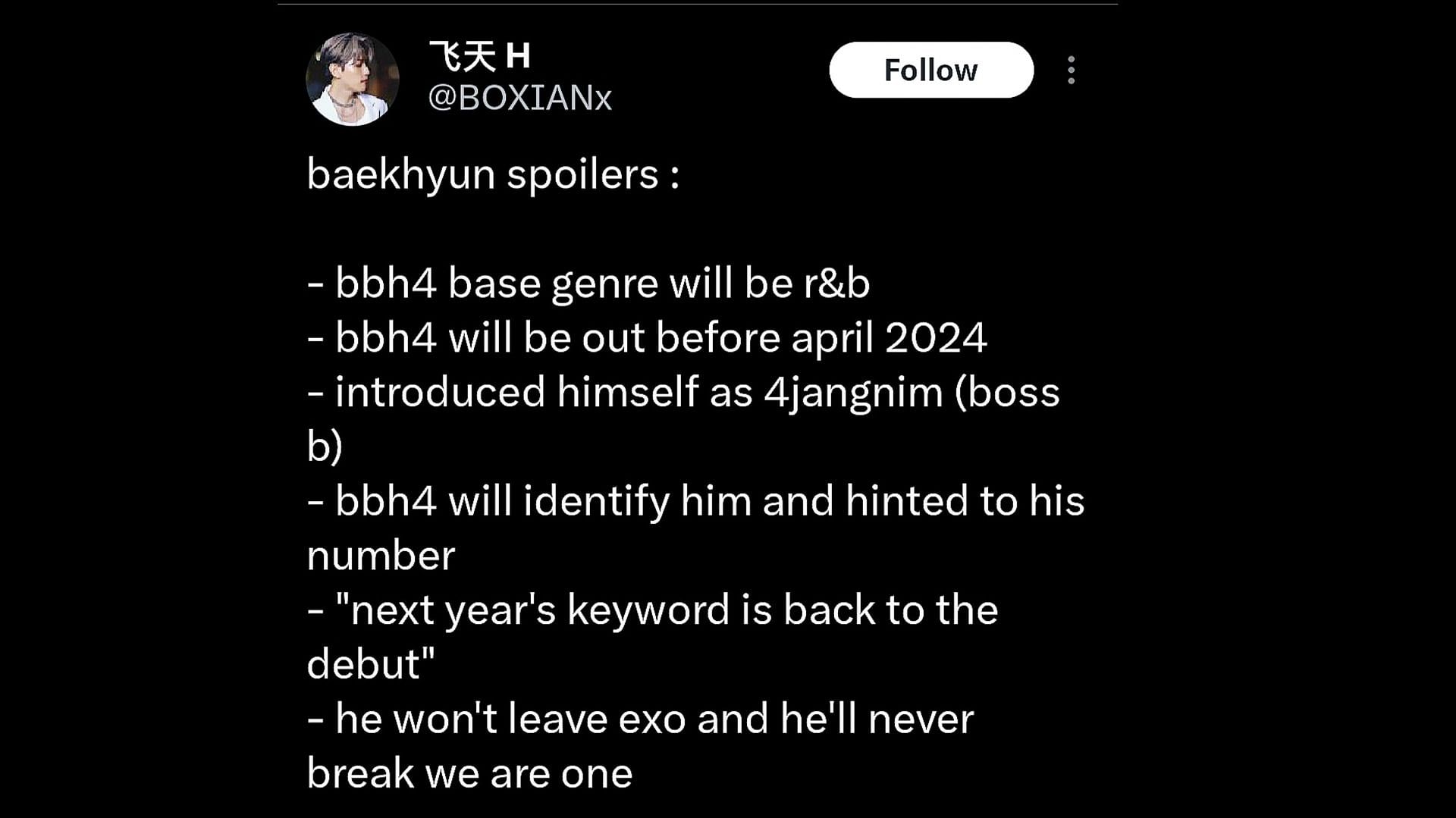 Fans believe Baekyunh will never leave the group looking at his upcoming activities (Image via BOXIANX/X)