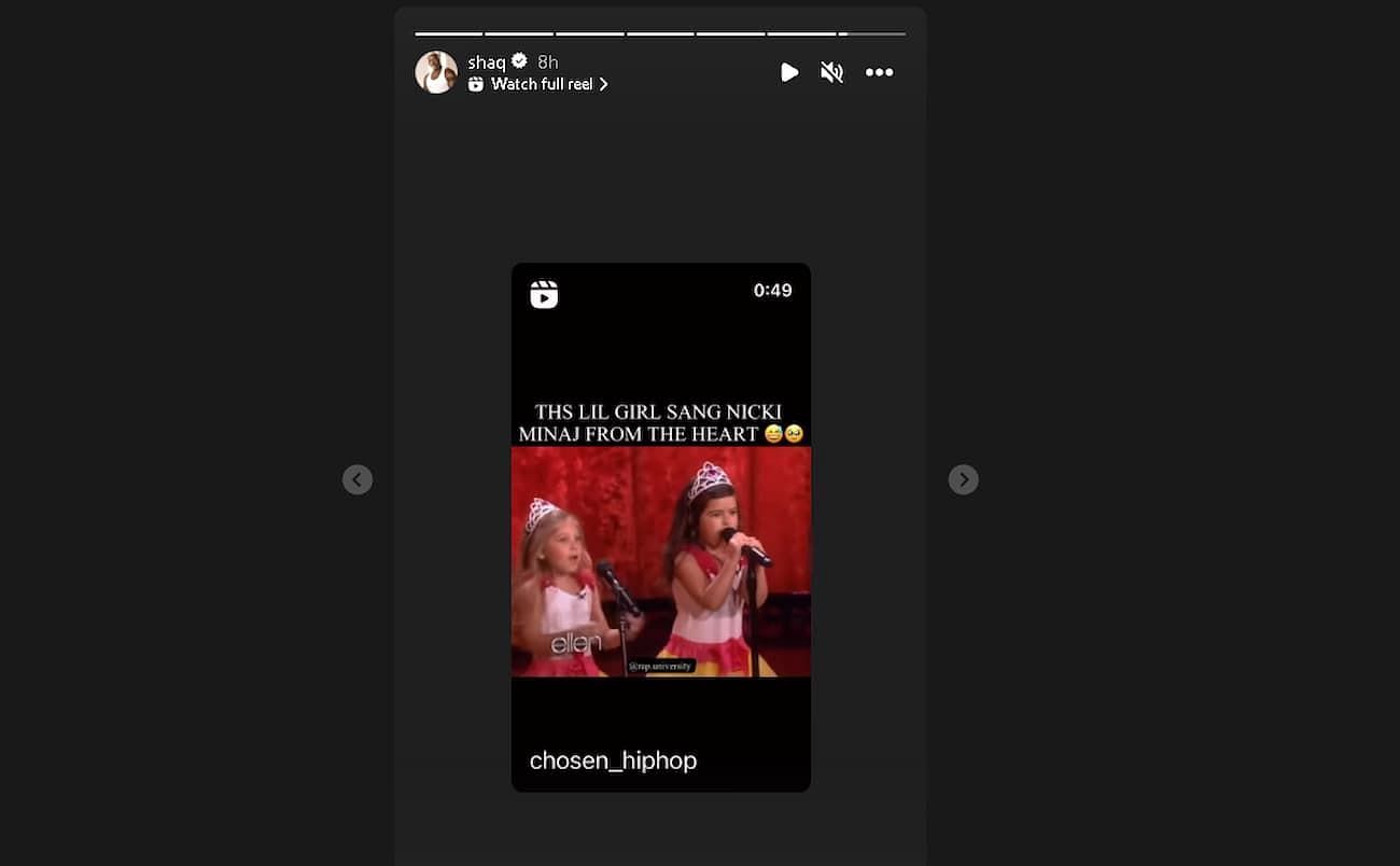 Shaq posted a reel of Sophia Grace and Rosie singing a Nicki Minaj song