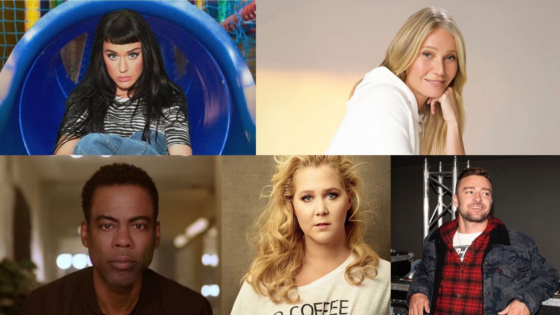 Celebrities who wrote an open letter about Israel-Palestine war are receiving backlash. (Images via Instagram/@justintimberlake, @amyschumer, @katyperry, @chrisrock &amp; @gwynethpaltrow)