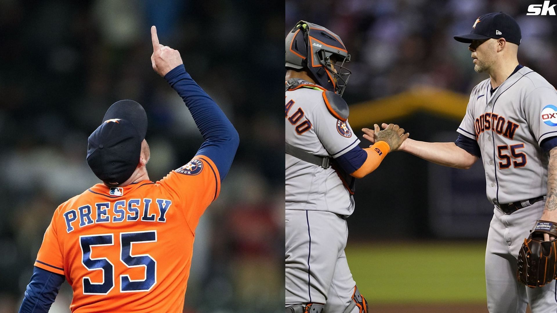 Houston Astros catcher Martin Maldonado and relief pitcher Rafael