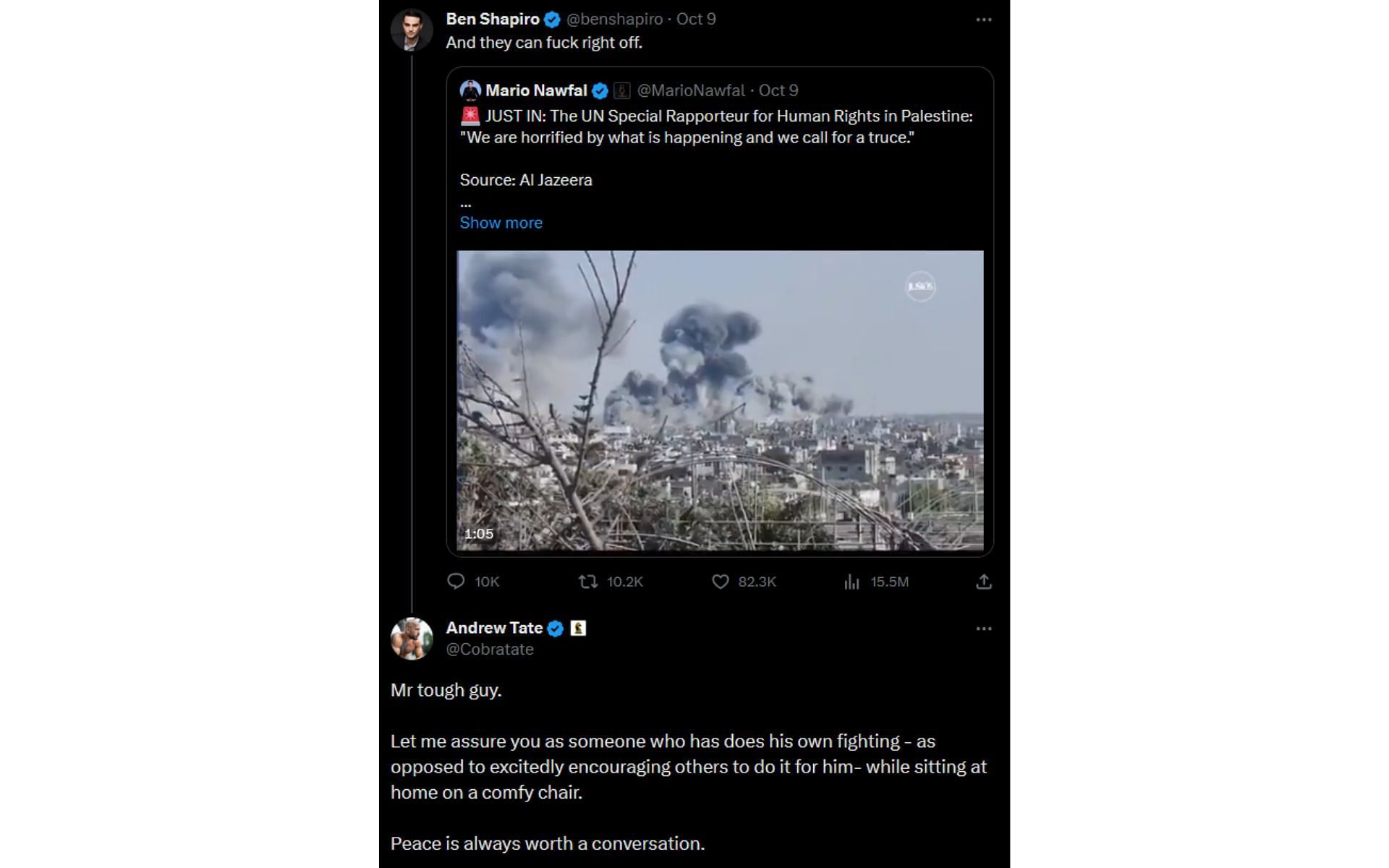 Andrew Tate & Ben Shapiro Fight on Twitter over Israel-Palestine War You  are not made for 9-5. Stop getting outworked and…